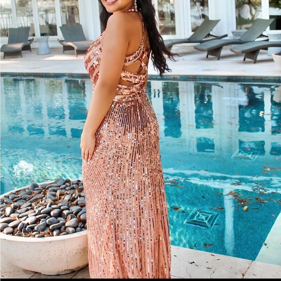 Rose Gold Sparkly Maxi Dress - Picture 1 of 6
